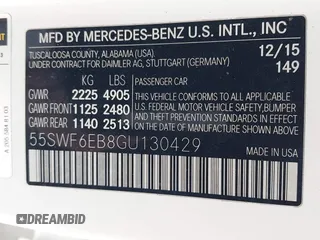 2016 Mercedes-Benz C 450 AMG with VIN 55SWF6EB8GU130429, listed as a IAAI auction lot 41374954 with 52,525 mi miles and . Bid and sale history available at carsss.com. Image 9.