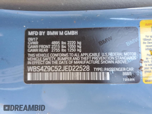 2018 BMW M4 z VIN WBS4Z9C52JED22528, wystawiony jako Copart lot #79901234 z przebiegiem 30 606 mil mil oraz Szkoda całkowita • Salvage title. Historia ofert i sprzedaży dostępna na DreamBid. Obrazek 12.