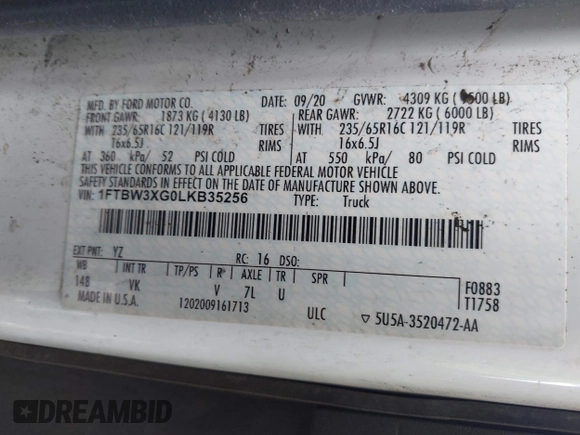2020 Ford Transit Cargo with VIN 1FTBW3XG0LKB35256, listed as a IAAI auction lot 42537202 with 448,391 mi miles and . Bid and sale history available at DreamBid. Image 9.