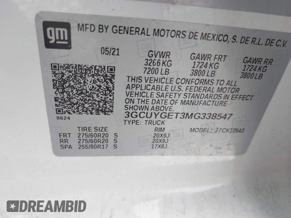 2021 Chevrolet Silverado 1500 LTZ with VIN 3GCUYGET3MG338547, listed as a IAAI auction lot 41621179 with 25,335 mi miles and . Bid and sale history available at DreamBid. Image 9.