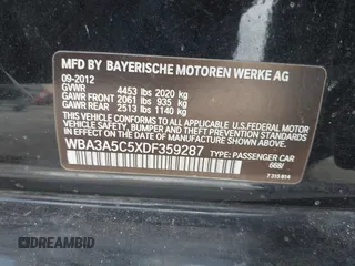 2013 BMW 3 Series 328i with VIN WBA3A5C5XDF359287, listed as a IAAI auction lot 42156728 with 152,333 mi miles and . Bid and sale history available at carsss.com. Image 9.
