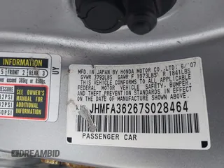 2007 Honda Civic with VIN JHMFA36267S028464, listed as a IAAI auction lot 42215413 with 121,682 mi miles and . Bid and sale history available at DreamBid. Image 9.