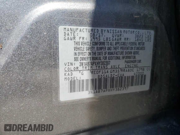 2017 Nissan Sentra S with VIN 3N1AB7APXHY382397, listed as a Copart auction lot 55091364 with 140,279 mi miles and Salvage Title. Bid and sale history available at carsss.com. Image 13.