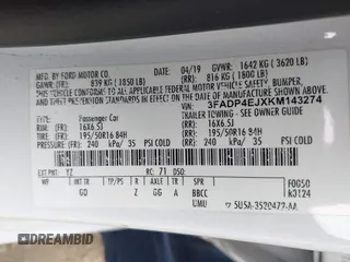 2019 Ford Fiesta SE with VIN 3FADP4EJXKM143274, listed as a IAAI auction lot 42124127 with 85,525 mi miles. Bid and sale history available at carsss.com. Image 9.