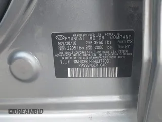 2017 Hyundai Elantra z VIN KMHD35LH9HU377031, wystawiony jako IAAI lot #41762312 z przebiegiem Nie podano mil oraz . Historia ofert i sprzedaży dostępna na DreamBid. Obrazek 9.