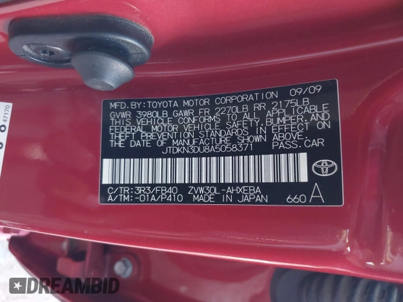 2010 Toyota Prius II z VIN JTDKN3DU8A5058371, wystawiony jako IAAI lot #42304465 z przebiegiem 185 280 mil mil oraz . Historia ofert i sprzedaży dostępna na DreamBid. Obrazek 9.