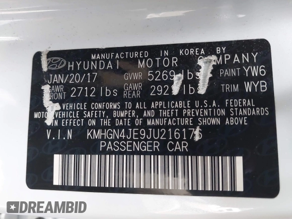 2018 Genesis G80 3.8L z VIN KMHGN4JE9JU216176, wystawiony jako IAAI lot #40976135 z przebiegiem 50 530 mil mil oraz . Historia ofert i sprzedaży dostępna na DreamBid. Obrazek 9.
