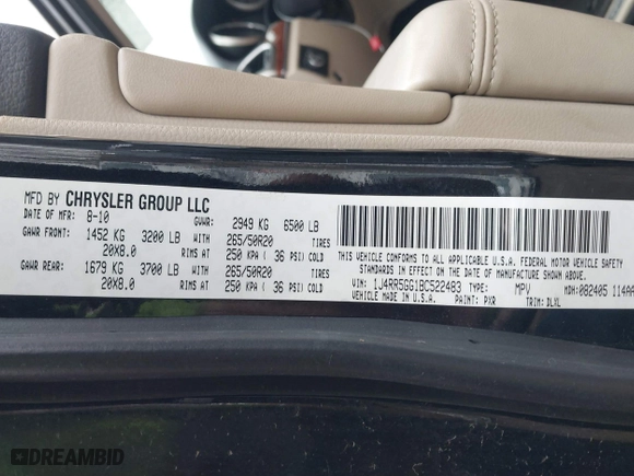 2011 Jeep Grand Cherokee Limited with VIN 1J4RR5GG1BC522483, listed as a IAAI auction lot 41551692 with 186,339 mi miles. Bid and sale history available at carsss.com. Image 9.