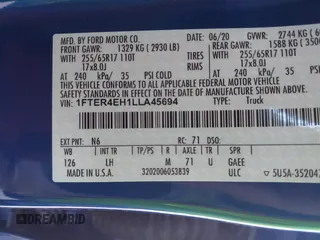 2020 Ford Ranger XL with VIN 1FTER4EH1LLA45694, listed as a IAAI auction lot 41266270 with 8,379 mi miles and . Bid and sale history available at DreamBid. Image 9.