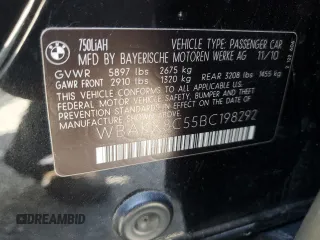2011 BMW 7 Series with VIN WBAKX8C55BC198292, listed as a Copart auction lot 57907915 with 76,478 mi miles and Salvage title. Bid and sale history available at DreamBid. Image 12.