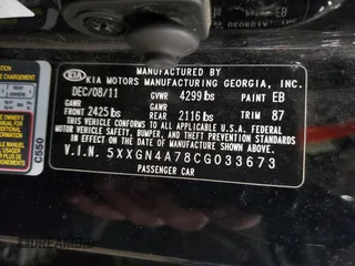 2012 Kia Optima EX with VIN 5XXGN4A78CG033673, listed as a Copart auction lot 55280265 with 188,590 mi miles and Clean Title. Bid and sale history available at carsss.com. Image 12.