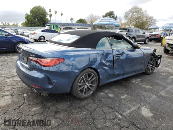 2023 BMW 4 Series 430i with VIN WBA23AT09PCM39690, listed as a Copart auction lot 43609655 with 11,224 mi miles and Salvage Title. Bid and sale history available at carsss.com. Image 3.