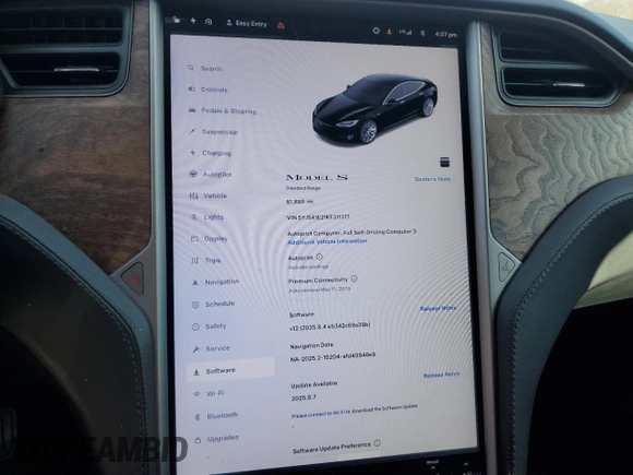 2019 Tesla Model S 75D with VIN 5YJSA1E21KF311317, listed as a Copart auction lot 53268765 with 81,898 mi miles and Salvage title. Bid and sale history available at DreamBid. Image 9.