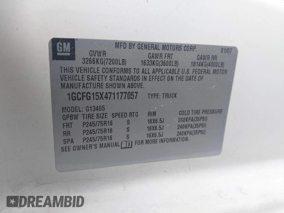 2007 Chevrolet Express Cargo with VIN 1GCFG15X471177057, listed as a IAAI auction lot 42634978 with 147,128 mi miles and . Bid and sale history available at DreamBid. Image 9.