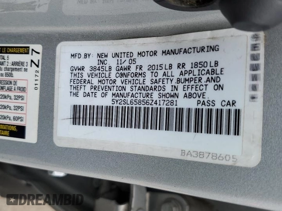 2006 Pontiac Vibe with VIN 5Y2SL65856Z417281, listed as a Copart auction lot 60239034 with 294,792 mi miles and Salvage Title. Bid and sale history available at carsss.com. Image 13.