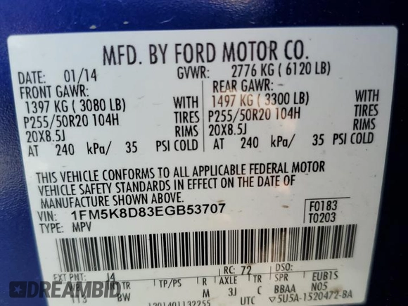 2014 Ford Explorer XLT z VIN 1FM5K8D83EGB53707, wystawiony jako Copart lot #55120455 z przebiegiem 111 644 mil mil oraz Szkody całkowita. Historia ofert i sprzedaży dostępna na DreamBid. Obrazek 13.