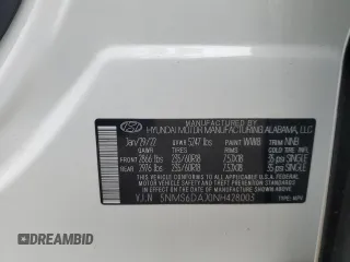2022 Hyundai Santa Fe SEL z VIN 5NMS6DAJ0NH428003, wystawiony jako Copart lot #57133475 z przebiegiem 23 015 mil mil oraz Szkoda całkowita • Salvage title. Historia ofert i sprzedaży dostępna na DreamBid. Obrazek 12.