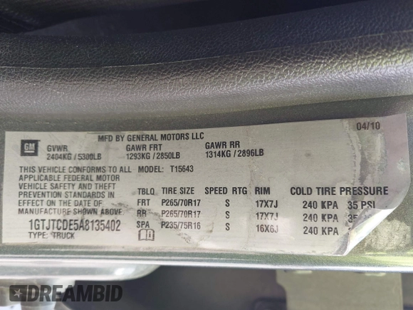 2010 GMC Canyon SLE1 with VIN 1GTJTCDE5A8135402, listed as a IAAI auction lot 42016563 with 281,039 mi miles. Bid and sale history available at carsss.com. Image 9.