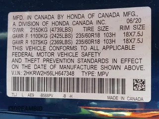 2020 Honda CR-V EX with VIN 2HKRW2H56LH647348, listed as a IAAI auction lot 41676165 with 34,212 mi miles. Bid and sale history available at carsss.com. Image 9.