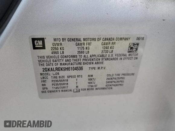2017 GMC Terrain Denali z VIN 2GKALREK9H6104536, wystawiony jako Copart lot #51504095 z przebiegiem 63 094 mil mil oraz Szkoda całkowita • Salvage title. Historia ofert i sprzedaży dostępna na DreamBid. Obrazek 16.