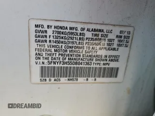 2013 Honda Pilot EX-L with VIN 5FNYF3H55DB041363, listed as a Copart auction lot 51441625 with 268,511 mi miles and Clean Title. Bid and sale history available at carsss.com. Image 12.