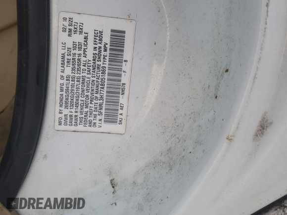 2010 Honda Odyssey EX-L with VIN 5FNRL3H77AB051869, listed as a Copart auction lot 88023625 with 248,511 mi miles and Salvage Title. Bid and sale history available at DreamBid. Image 15.