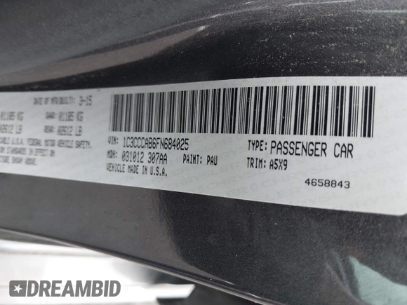 2015 Chrysler 200 Limited with VIN 1C3CCCAB6FN684025, listed as a IAAI auction lot 42123861 with 180,528 mi miles and . Bid and sale history available at DreamBid. Image 9.