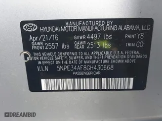 2016 Hyundai Sonata 2.4L Sport with VIN 5NPE34AF8GH430668, listed as a IAAI auction lot 41919880 with 66,176 mi miles. Bid and sale history available at carsss.com. Image 9.