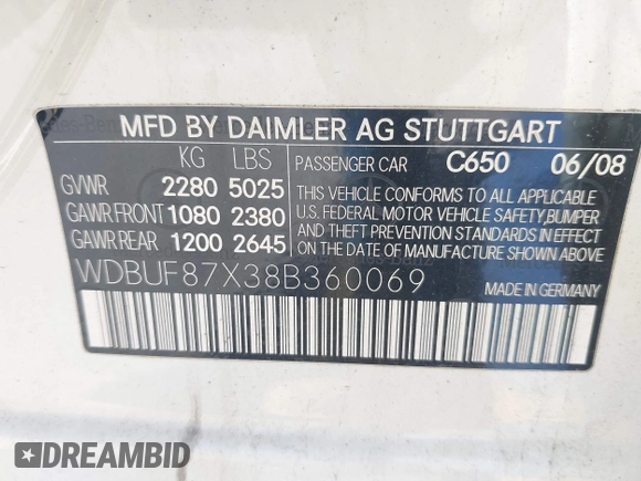 2008 Mercedes-Benz E 350 Luxury z VIN WDBUF87X38B360069, wystawiony jako IAAI lot #42327184 z przebiegiem 169 583 mil mil oraz . Historia ofert i sprzedaży dostępna na DreamBid. Obrazek 9.