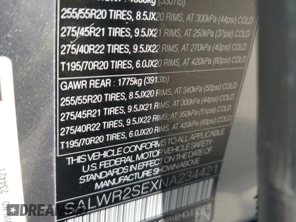 2022 Land Rover Range Rover Sport HSE Dynamic with VIN SALWR2SEXNA234421, listed as a Copart auction lot 55528695 with 35,828 mi miles and Salvage Title. Bid and sale history available at DreamBid. Image 14.