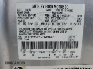 2012 Ford F-150 XL with VIN 1FTFW1CF1CFD01537, listed as a Copart auction lot 47666665 with 448,592 mi miles and Clean Title. Bid and sale history available at carsss.com. Image 12.