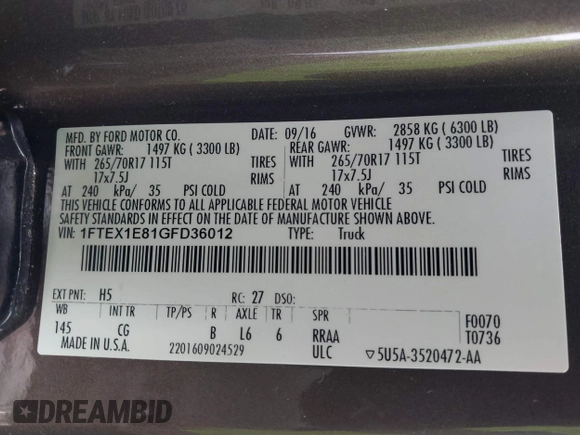 2016 Ford F-150 XLT with VIN 1FTEX1E81GFD36012, listed as a IAAI auction lot 41607537 with 106,089 mi miles and . Bid and sale history available at DreamBid. Image 9.