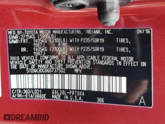 2016 Toyota Sienna SE with VIN 5TDXK3DC6GS737502, listed as a Copart auction lot 57361275 with 110,512 mi miles and Salvage title. Bid and sale history available at DreamBid. Image 13.