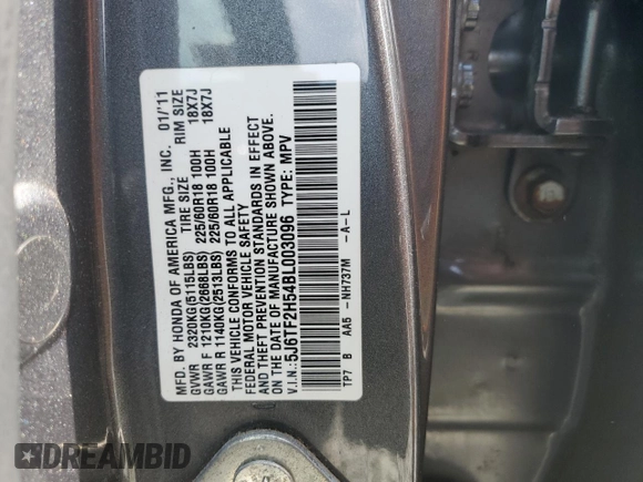 2011 Honda Accord Crosstour EX-L with VIN 5J6TF2H54BL003096, listed as a Copart auction lot 69027164 with 0 mi miles and Salvage Title. Bid and sale history available at carsss.com. Image 14.
