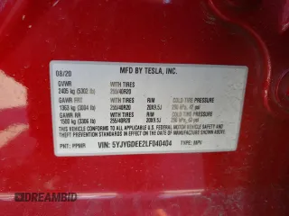 2020 Tesla Model Y Long Range z VIN 5YJYGDEE2LF040404, wystawiony jako Copart lot #54373645 z przebiegiem 40 981 mil mil oraz Szkoda całkowita • Salvage title. Historia ofert i sprzedaży dostępna na DreamBid. Obrazek 12.