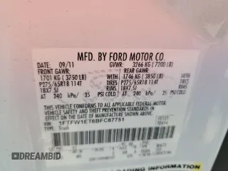 2011 Ford F-150 XLT with VIN 1FTFW1ET6BFC87751, listed as a Copart auction lot 50521965 with 337,608 mi miles and Salvage Title. Bid and sale history available at carsss.com. Image 12.