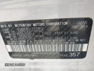 2018 Mitsubishi Outlander ES z VIN JA4AP3AU9JU023316, wystawiony jako IAAI lot #42496213 z przebiegiem 24 772 mil mil oraz . Historia ofert i sprzedaży dostępna na DreamBid. Obrazek 9.