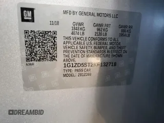 2019 Chevrolet Malibu LT with VIN 1G1ZD5ST2KF132718, listed as a Copart auction lot 52525895 with 81,362 mi miles and Clean Title. Bid and sale history available at DreamBid. Image 12.
