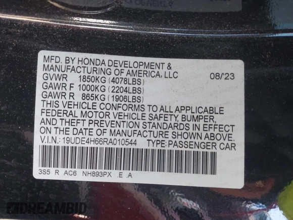 2024 Acura Integra Technology with VIN 19UDE4H66RA010544, listed as a IAAI auction lot 41497121 with 11,456 mi miles and . Bid and sale history available at DreamBid. Image 9.