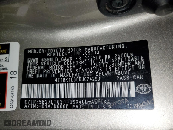 2013 Toyota Avalon XLE z VIN 4T1BK1EB6DU074293, wystawiony jako Copart lot #55962825 z przebiegiem 88 351 mil mil oraz Czysty tytuł • Clean title. Historia ofert i sprzedaży dostępna na DreamBid. Obrazek 12.