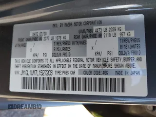 2020 Mazda 6 Sport with VIN JM1GL1UM7L1527203, listed as a IAAI auction lot 41378087 with 57,174 mi miles and . Bid and sale history available at DreamBid. Image 9.