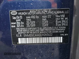2020 Hyundai Santa Fe Limited with VIN 5NMS5CAA0LH283622, listed as a IAAI auction lot 41517434 with 37,370 mi miles. Bid and sale history available at carsss.com. Image 9.