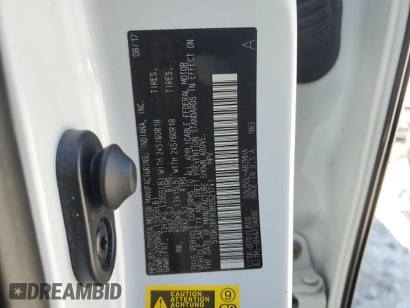 2017 Toyota Highlander XLE with VIN 5TDKZRFH3HS521741, listed as a Copart auction lot 55981365 with 91,680 mi miles and Salvage title. Bid and sale history available at DreamBid. Image 14.