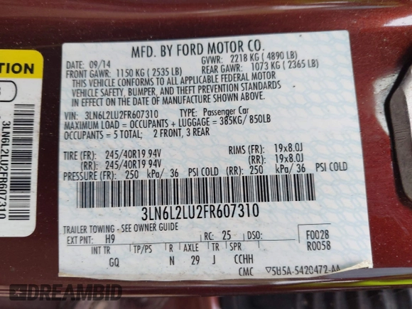 2015 Lincoln MKZ Hybrid with VIN 3LN6L2LU2FR607310, listed as a IAAI auction lot 42115513 with 80,418 mi miles and . Bid and sale history available at DreamBid. Image 9.