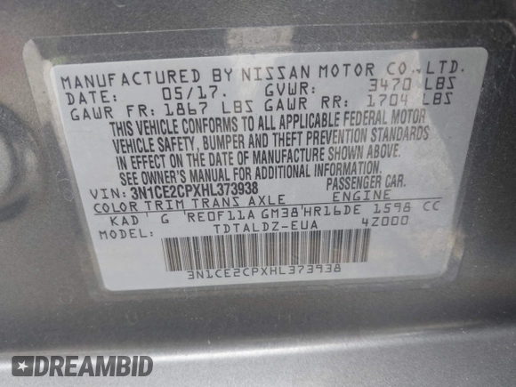 2017 Nissan Note SV with VIN 3N1CE2CPXHL373938, listed as a IAAI auction lot 41911891 with 36,894 mi miles and . Bid and sale history available at DreamBid. Image 9.