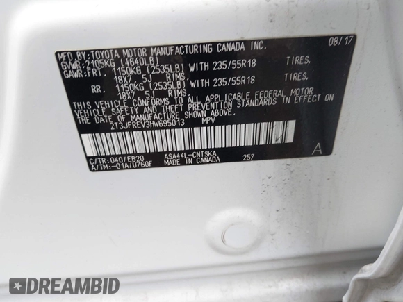 2017 Toyota RAV4 SE z VIN 2T3JFREV3HW695013, wystawiony jako IAAI lot #42232518 z przebiegiem 68 454 mil mil oraz . Historia ofert i sprzedaży dostępna na DreamBid. Obrazek 9.