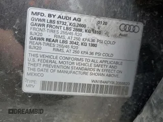 2020 Audi SQ5 Premium Plus with VIN WA1B4AFY9L2055520, listed as a Copart auction lot 50660803 with 41,655 mi miles and . Bid and sale history available at DreamBid. Image 13.