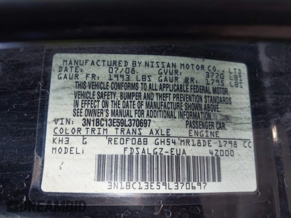 2009 Nissan Versa S z VIN 3N1BC13E59L370697, wystawiony jako IAAI lot #42295996 z przebiegiem 212 861 mil mil oraz . Historia ofert i sprzedaży dostępna na DreamBid. Obrazek 9.
