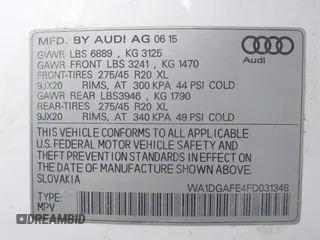 2015 Audi Q7 S line Prestige z VIN WA1DGAFE4FD031348, wystawiony jako IAAI lot #41513171 z przebiegiem 139 013 mil mil oraz . Historia ofert i sprzedaży dostępna na DreamBid. Obrazek 9.