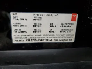 2019 Tesla Model S 100D с VIN 5YJSA1E46KF332553, выставлен на аукционе Copart как лот 41532825 с пробегом 131 073 миль миль и Списание • Salvage title. История ставок и продаж доступна на DreamBid. Изображение 12.